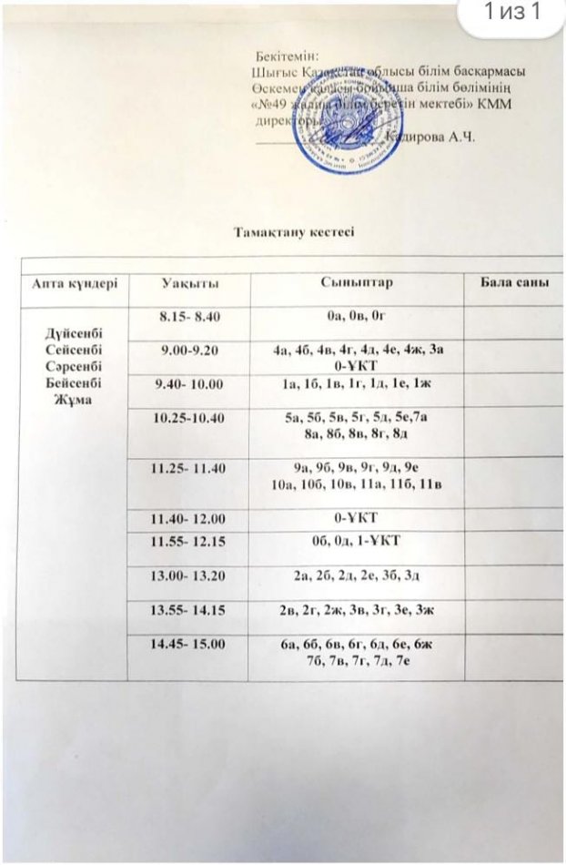 Тамақтану кестесі