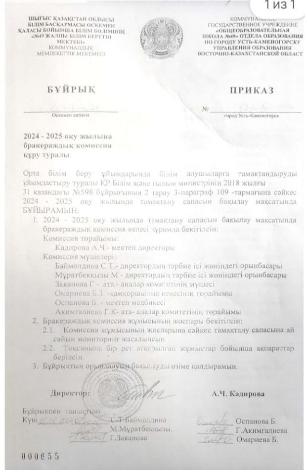2024-2025 оқу жылына бракераждық комиссия құру туралы